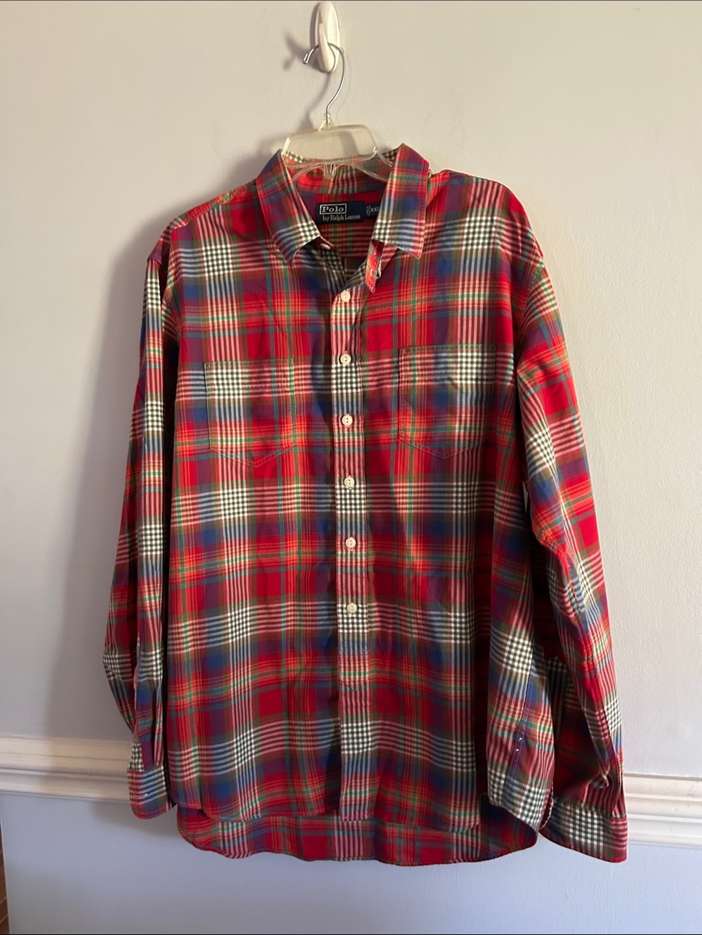 Polo by Ralph Lauren Red, Blue and White Plaid Button-Down Shirt